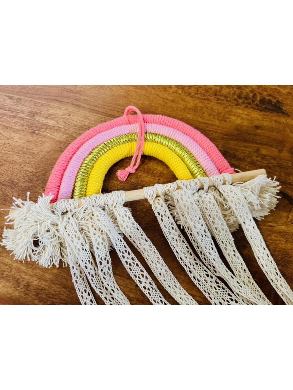 Colorful Handmade Rainbow Wall Hanging with Lace Tassels